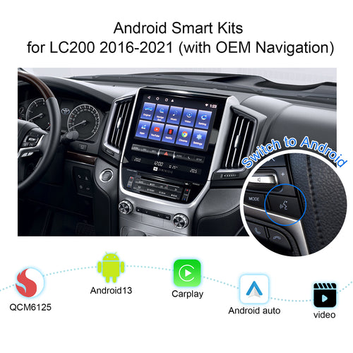 Android 13 Video Interface for LC200 Toyota Land Cruiser 200 2016-2021 QCM6125 8+128G 4G SIM HDMI output