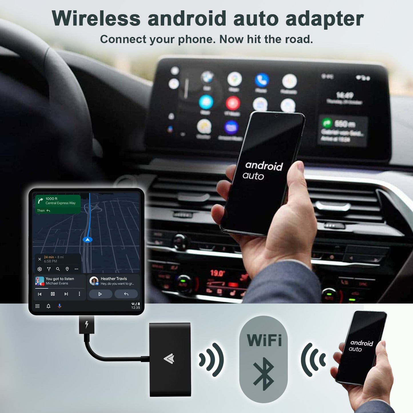 EXPLOTER Wired Android Auto Convert to Wireless CP-800 W20 Wi-Fi 2.4GHz and 5GHz Automatically connect