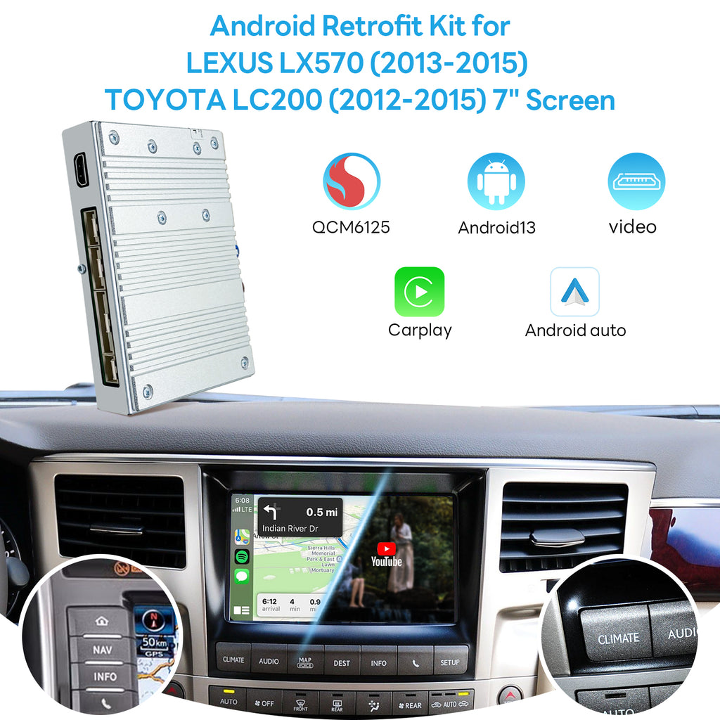 Android 13 Video Interface for LC200 Toyota Land Cruiser 200 2012-2015 QCM6125 8+128G 4G SIM HDMI output