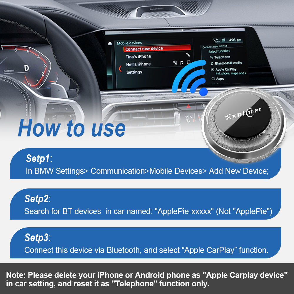 EXPLOTER Wireless AI Box for BMW or Other Car with Wireless Carplay System, Android 13, 8GB RAM, 128GB ROM, Dual WiFi, Support 4G Sim Card and HDMI output