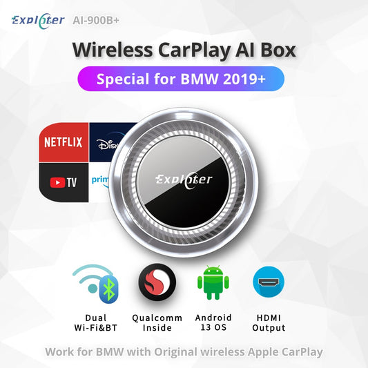 EXPLOTER AI Box for BMW-Wireless Carplay System, Android 13, 8GB RAM, 128GB ROM, Dual WiFi, Support 4G Sim Card and HDMI output