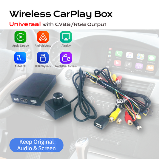 Wireless CarPlay Module Universal with Android Auto Phone Mirroring USB Video Playback Touch Convert Board Cable Microphone Knob RGBs and CVBS Video Output for Monitor and Video Interface Box