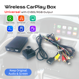 2024 Newest Wireless CarPlay Module Universal with Android Auto Phone Mirroring USB Video Playback Touch Screen Microphone Knob RGBs and CVBS Video Output for Monitor and Video Interface Box