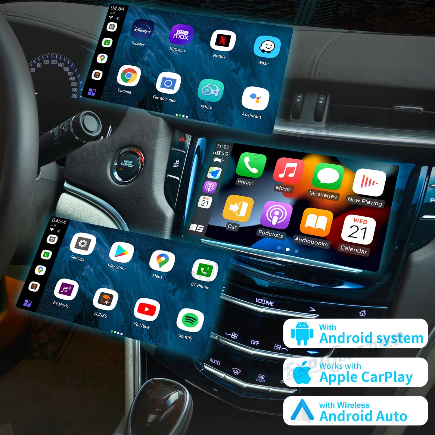 EXPLOTER AI-996 Mini Ultra US Ver ApplePie - CarPlay Converted to Android 13 System USB Dongle USA Canada 4G LTE Sim Card Qualcomm 8 Core Ram 4GB Rom 64GB GPS YouTube Netflix