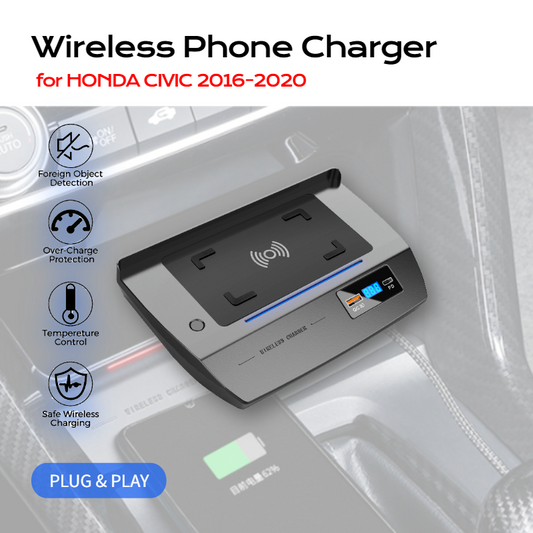 Wireless Qi Phone Charger for Honda Civic 2016-2020 10th Civic Hatchback Si Coupe Type R 15W PD QC 3.0