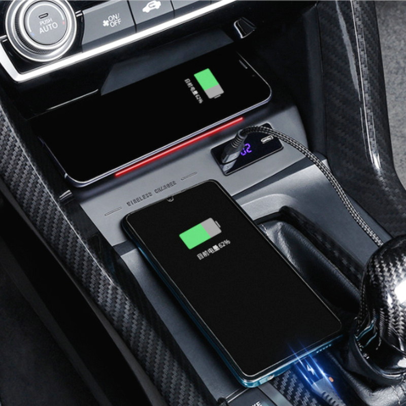 Wireless Qi Phone Charger for Honda Civic 2016-2020 10th Civic Hatchback Si Coupe Type R 15W PD QC 3.0