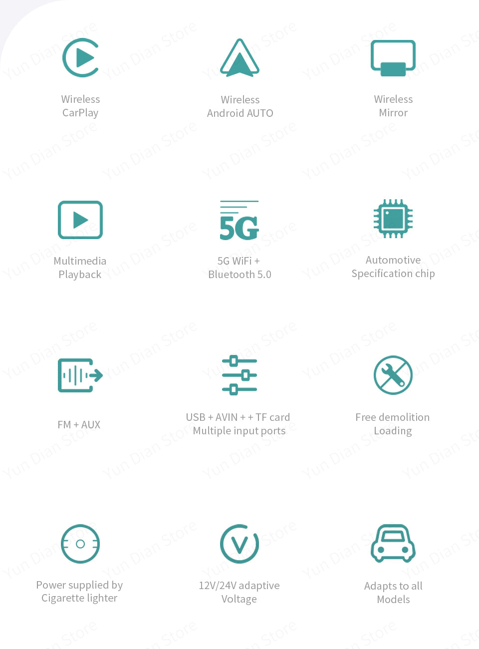 Portable Car Display Screen Wireless CarPlay Android Auto Video Projection Screen for Cars, Buses and Trucks General