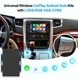 2024 Newest Wireless CarPlay Module Universal with Android Auto Phone Mirroring USB Video Playback Touch Screen Microphone Knob RGBs and CVBS Video Output for Monitor and Video Interface Box