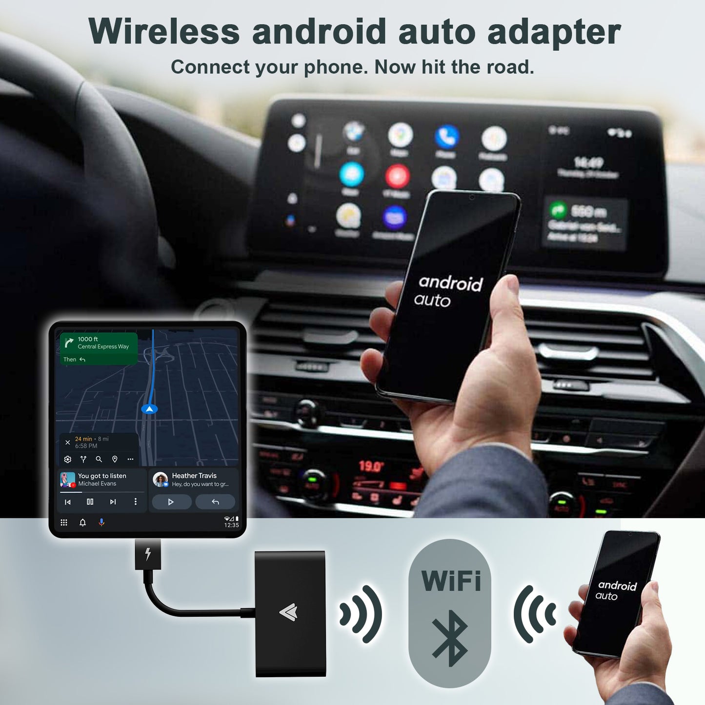 EXPLOTER CP-800-W20 Wired Android Auto Convert to Wireless Wi-Fi 2.4GHz and 5GHz Automatically connect