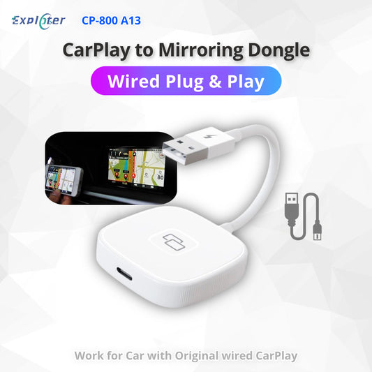 EXPLOTER CP-800-A13 Wired CarPlay Product, CarPlay Mirror Adapter, Screen Mirroring Support Watch YouTube, TV News,Photos, Navigation and HD Videos, Compatible with Factory Wired CarPlay Cars Model from 2015+