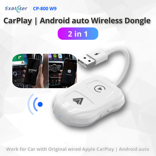 EXPLOTER 2-in-1 Wireless CarPlay Adapter & Android Auto CP-800-W9 2024 Upgrade Dongle Convert Wired Apple Car Play to Wireless, Plug & Play, Fast Auto Connect, Compatible with iOS 12+ & Android 11+ [White]
