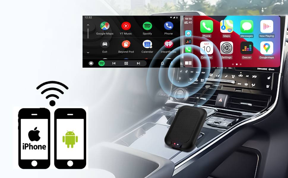 2 in 1 Wireless Apple CarPlay/Android auto Wireless Adapter for Android &  Apple