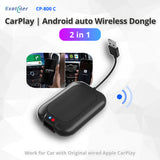 EXPLOTER 2-in-1 Wireless CarPlay Adapter & Android Auto CP-800-C 2024 Upgrade Dongle Convert Wired Apple Car Play to Wireless, Plug & Play, Fast Auto Connect, Compatible with iOS 12+ & Android 11+