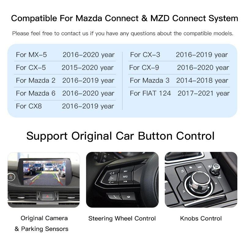 Apple CarPlay Android Auto USB adapter hub OEM for Mazda 3 6 2 CX3 CX5 CX9  MX5 miata Toyota Yaris fiat 124 - אפל קרפלי למאזדה 3 כולל מדריך התקנה