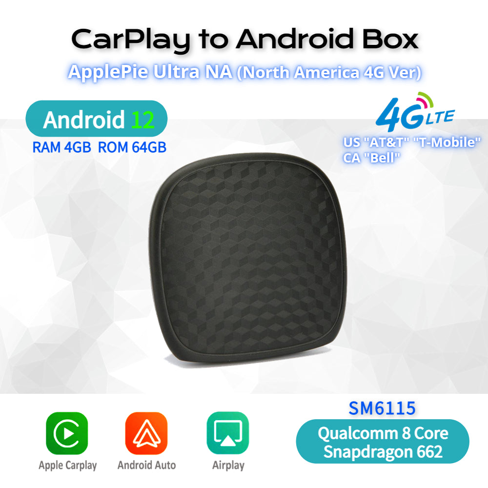 EXPLOTER AI-996 Mini Ultra US Ver ApplePie - CarPlay Converted to Android 13 System USB Dongle USA Canada 4G LTE Sim Card Qualcomm 8 Core Ram 4GB Rom 64GB GPS YouTube Netflix