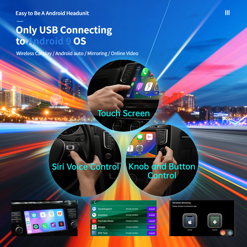 EXPLOTER AI-996 Mini ApplePie - Car Smart Box CPU 8-Core RAM 4GB+64GB Wireless CarPlay Mifi Dual BT 4G LTE SIM Card Youtube Netfliex