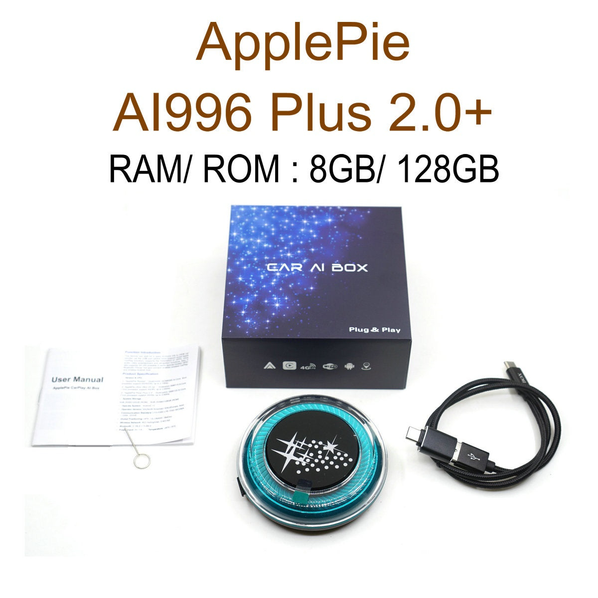 EXPLOTER AI-996 Plus 2.0 ApplePie - Android 13 Wireless CarPlay AI Box CPU 8 Core 665 RAM 4GB HDMI Video Output 4G LTE SIM Card Youtube Netflix