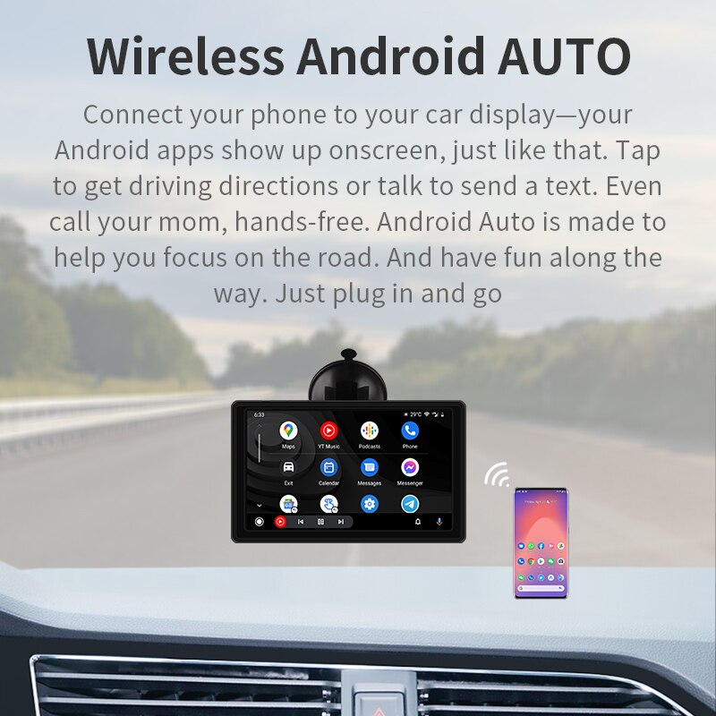 Portable Car Display Screen Wireless CarPlay Android Auto Video Projection Screen for Cars, Buses and Trucks General